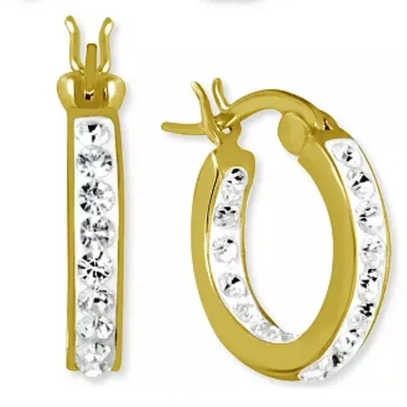 Elegant Gold and Diamonique like Hoop Earrings - Picture 2 of 7